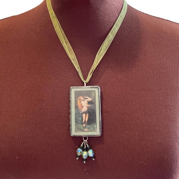 Handmade Original Art Glass Bathing Beauty Pendant/Necklace Upcycled - Picture 4 of 4